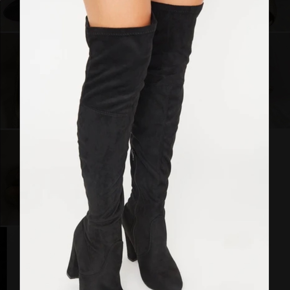 Black suede thigh high boots